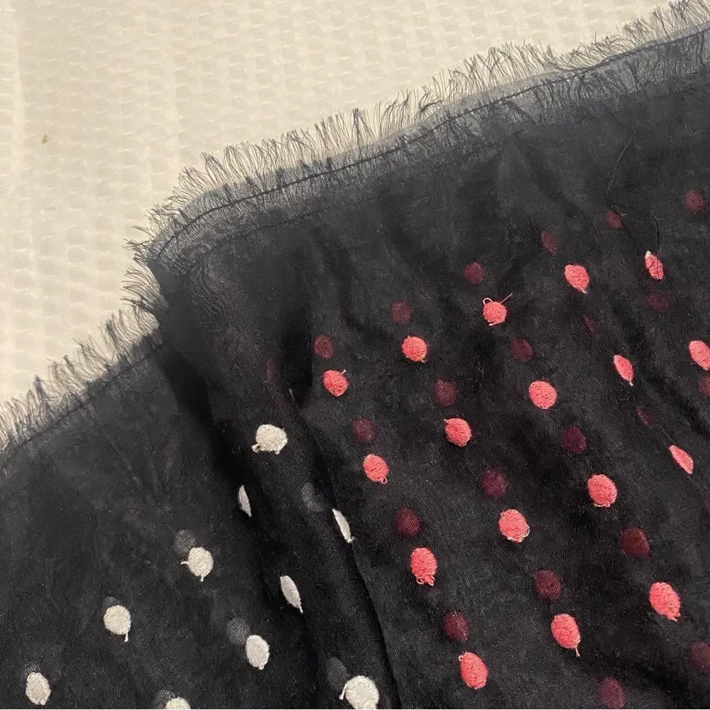 Polka dot scarf tablets Swiss dot pink white navy blue fringe